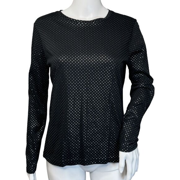 Talbots Tops - Talbots Shirt Women Small Black Silver Polka Dot Layering Shimmer Casual Vintage